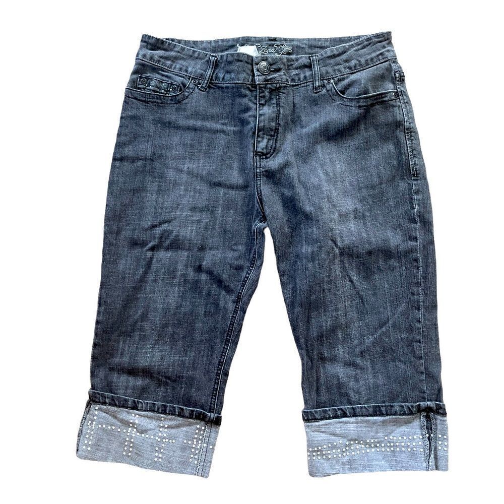 Zena Studded Denim Folded Hem Capri Sz 12P